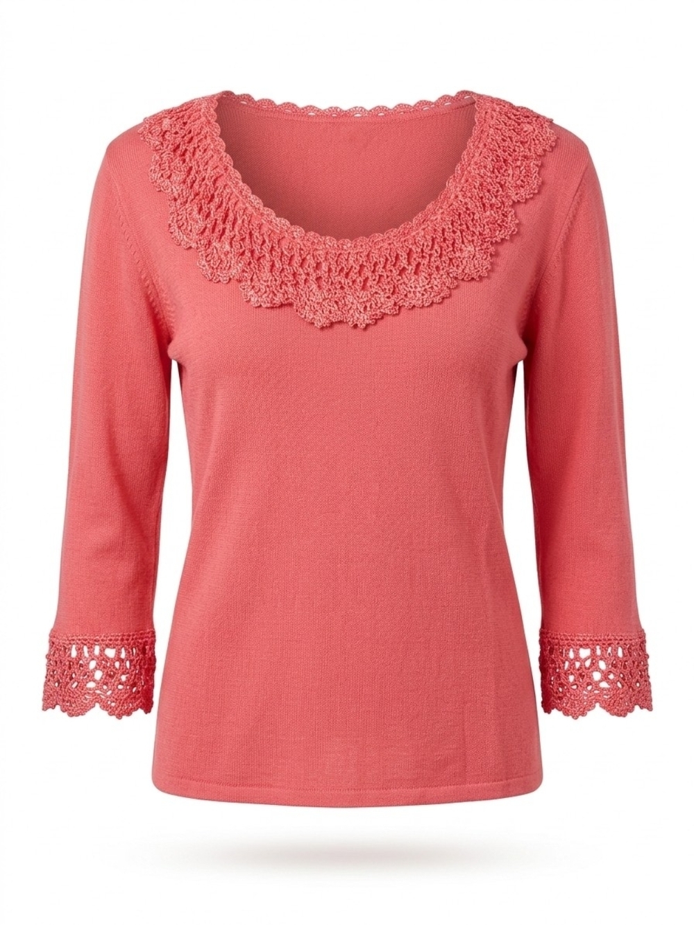 Joseph A Crochet-Trim Scoop Neck Top - Coral